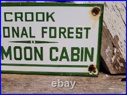 Vintage National Forest Porcelain Sign Crook Honey Moon Cabin Camping Park Rangr