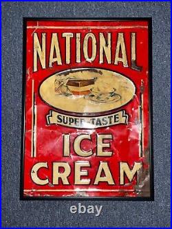 Vintage National Ice Cream Embedded Tin Advertising Sign 19 X 27