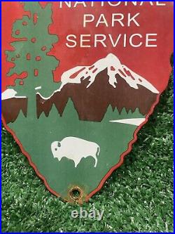 Vintage National Park Service Porcelain Arrowhead Sign State Forest Lands Ranger