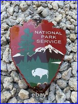 Vintage National Park Service Porcelain Arrowhead US Forest Ranger Gas Oil Sign