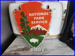 Vintage National Park Service Porcelain Sign Camping Hunting US Forestry Service