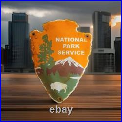 Vintage National Park Service Porcelain Sign Camping Hunting US Forestry Service