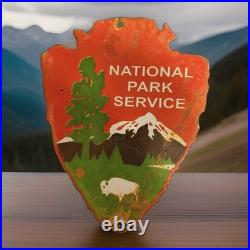Vintage National Park Service Porcelain Sign Camping Hunting US Forestry Service