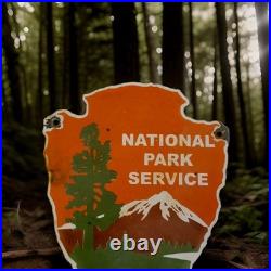 Vintage National Park Service Porcelain Sign Camping Hunting US Forestry Service