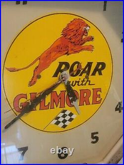 Vintage Neon Clock Roar with Gilmore Gas Oil Sign Antique Lion Tiger