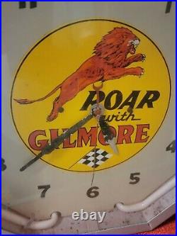Vintage Neon Clock Roar with Gilmore Gas Oil Sign Antique Lion Tiger