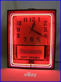 Vintage Neon Clock Sign All Original Reading's Soft Drinks