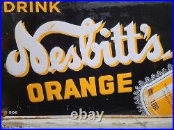 Vintage Nesbitt Sign Orange Soda Pop Tin Tacker Beverage Advertising Cola Gas