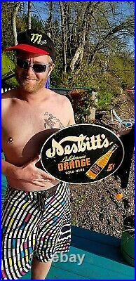 Vintage Nesbitts Orange Soda Pop Metal Flange Sign 18X14