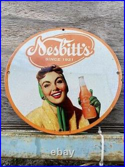 Vintage Nesbitts Porcelain Sign Soda Pop Orange Cola Bottle Old Oil Gas Station