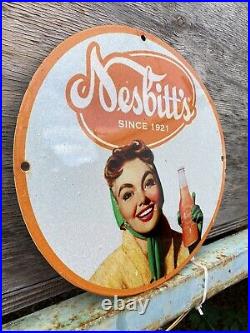 Vintage Nesbitts Porcelain Sign Soda Pop Orange Cola Bottle Old Oil Gas Station