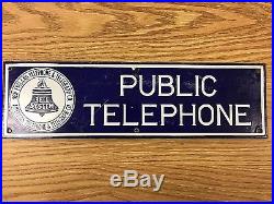 Vintage New England Telephone Bell System Public Telephone Porcelain Sign RARE