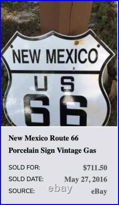 Vintage New Mexico Us Route 66 U. S. 11 3/4 Porcelain Metal Gasoline & Oil Sign