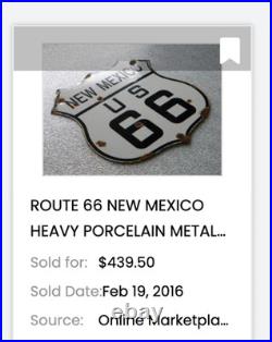 Vintage New Mexico Us Route 66 U. S. 11 3/4 Porcelain Metal Gasoline & Oil Sign