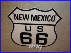 Vintage New Mexico Us Route 66 U. S. 11 3/4 Porcelain Metal Gasoline & Oil Sign