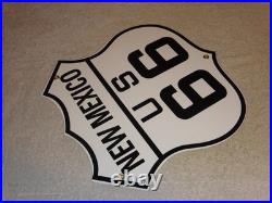 Vintage New Mexico Us Route 66 U. S. 11 3/4 Porcelain Metal Gasoline & Oil Sign