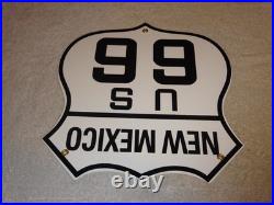 Vintage New Mexico Us Route 66 U. S. 11 3/4 Porcelain Metal Gasoline & Oil Sign