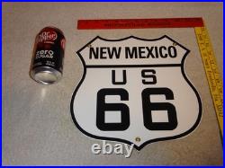 Vintage New Mexico Us Route 66 U. S. 11 3/4 Porcelain Metal Gasoline & Oil Sign