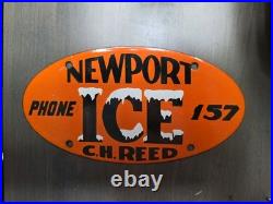 Vintage Newport Ice Company C. H. Reed Porcelain Sign 8×4.5