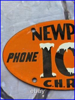 Vintage Newport Ice Company C. H. Reed Porcelain Sign 8×4.5