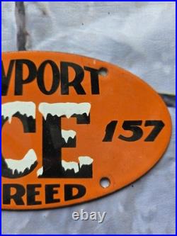 Vintage Newport Ice Company C. H. Reed Porcelain Sign 8×4.5