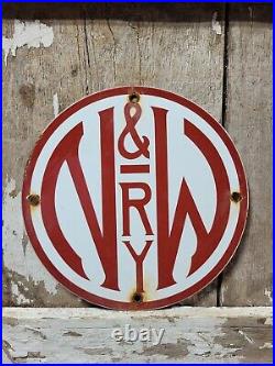 Vintage Norfolk Western Railway Line Porcelain Sign Old 9 Train Railroad Marker