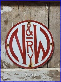 Vintage Norfolk Western Railway Line Porcelain Sign Old 9 Train Railroad Marker