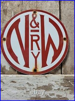 Vintage Norfolk Western Railway Line Porcelain Sign Old 9 Train Railroad Marker