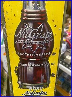 Vintage NuGrape Soda Bottle Metal Tin Tacker Sign 14 X 5 COLA GAS OIL