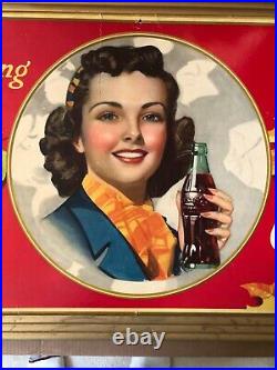 Vintage ORIGINAL 1941 Large Coca-Cola Coke Cardboard Sign in Original Wood Frame