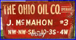 Vintage Ohio Oil Co heavy Metal sign auto oil gas 16 by 31 J. McMahon