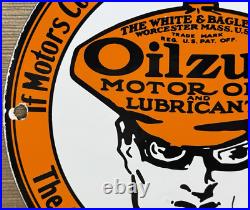 Vintage Oilzum Motor Oil Porcelain Sign Metal White & Bagley USA Gas Station Vintage Oilzum Motor Oil Porcelain Sign Metal White & Bagley USA Gas Station