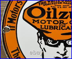 Vintage Oilzum Motor Oil Porcelain Sign Metal White & Bagley USA Gas Station