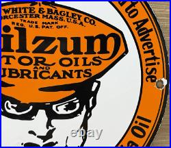 Vintage Oilzum Motor Oil Porcelain Sign Metal White & Bagley USA Gas Station Vintage Oilzum Motor Oil Porcelain Sign Metal White & Bagley USA Gas Station