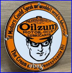 Vintage Oilzum Motor Oil Porcelain Sign Metal White & Bagley USA Gas Station Vintage Oilzum Motor Oil Porcelain Sign Metal White & Bagley USA Gas Station
