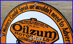 Vintage Oilzum Motor Oil Porcelain Sign Metal White & Bagley USA Gas Station Vintage Oilzum Motor Oil Porcelain Sign Metal White & Bagley USA Gas Station