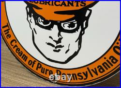 Vintage Oilzum Motor Oil Porcelain Sign Metal White & Bagley USA Gas Station