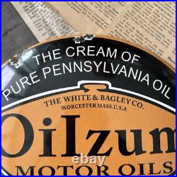 Vintage Oilzum Motor Oils Pennsylvania 12 Inch Convex Porcelain Enamel Sign