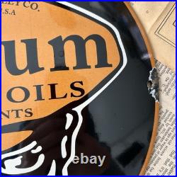 Vintage Oilzum Motor Oils Pennsylvania 12 Inch Convex Porcelain Enamel Sign