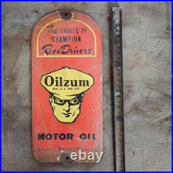 Vintage Oilzum Motor Race Old Us Gasoline Oil Gas Pump Enamel Porcelain Sign