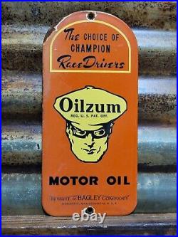 Vintage Oilzum Porcelain Sign 1962 Old Motor Oil White Bagley Company Door Push