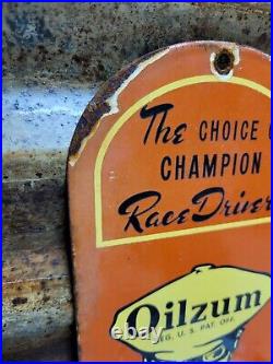 Vintage Oilzum Porcelain Sign 1962 Old Motor Oil White Bagley Company Door Push