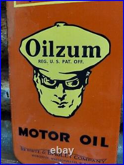 Vintage Oilzum Porcelain Sign 1962 Old Motor Oil White Bagley Company Door Push