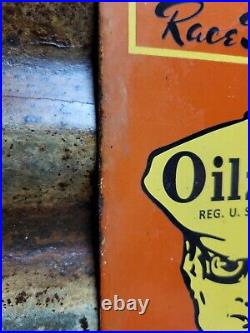 Vintage Oilzum Porcelain Sign 1962 Old Motor Oil White Bagley Company Door Push