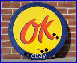 Vintage Ok Chevrolet Porcelain Metal Gas Oil Sign Ad 24'' Dealership Sales Rare