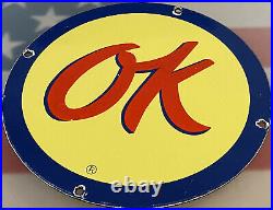 Vintage Ok Used Cars Porcelain Sign Chevrolet Dealership Gas Oil Sales Service