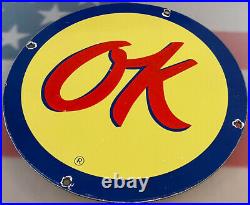 Vintage Ok Used Cars Porcelain Sign Chevrolet Dealership Gas Oil Sales Service