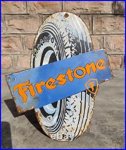 Vintage Old Antique Rare Firestone Tires Porcelain Enamel Sign Board Collectible