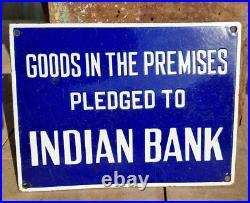 Vintage Old Antique Rare Indian Bank Adv. Embossed Porcelain Enamel Sign Board