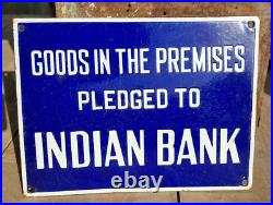 Vintage Old Antique Rare Indian Bank Adv. Embossed Porcelain Enamel Sign Board